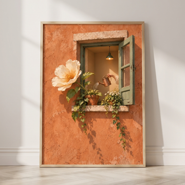 Mediterranean Botanical Window Wall Art Warm Home Decor Print. High Resolution Digital Download 300 DPI.