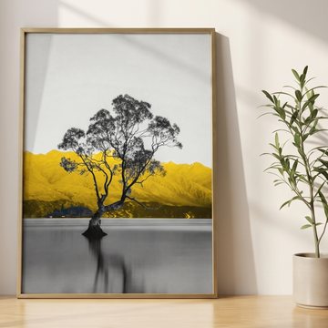 Ultra Realistic Lake Reflection Art Featuring Iconic Tree and Mountain Landscape. High Resolution Digital Download 300 DPI.