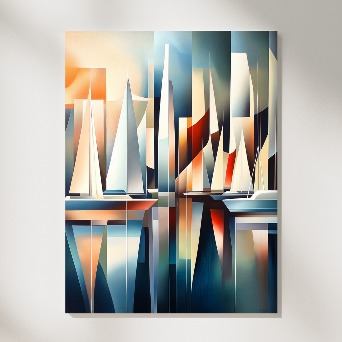Geometric Marina Night Scene, Modern Yacht Harbor Wall Art Decor. High Resolution Digital Download 300 DPI.