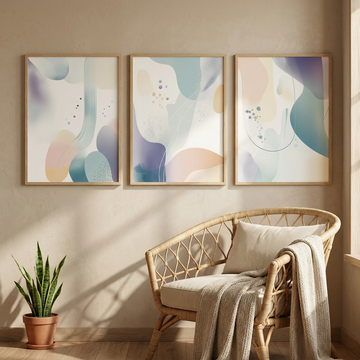 Vibrant Minimalism, Abstract Watercolor Shapes in Pastel Colors with Silhouette Outlines. High Resolution Digital Download 300 DPI