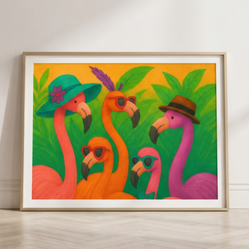 Playful Flamingo Illustration Art With Vibrant Colors and Tropical Character Design. High Resolution Digital Download 300 DPI.