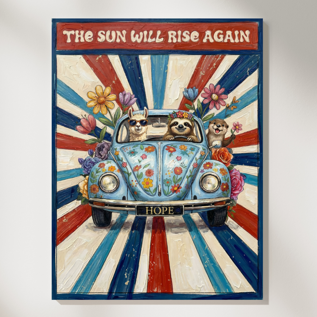 The Sun Will Rise Again, Vintage Animal Van Wall Art Retro Inspirational Home Decor. High Resolution Digital Download 300 DPI.
