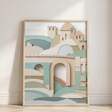 Abstract Rialto Bridge Wooden Wall Art Pastel Geometric Design. High Resolution Digital Download 300 DPI.