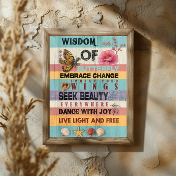 Rustic Butterfly Typography Coastal Art Wall Decor for Beach Homes. High Resolution Digital Download 300 DPI.
