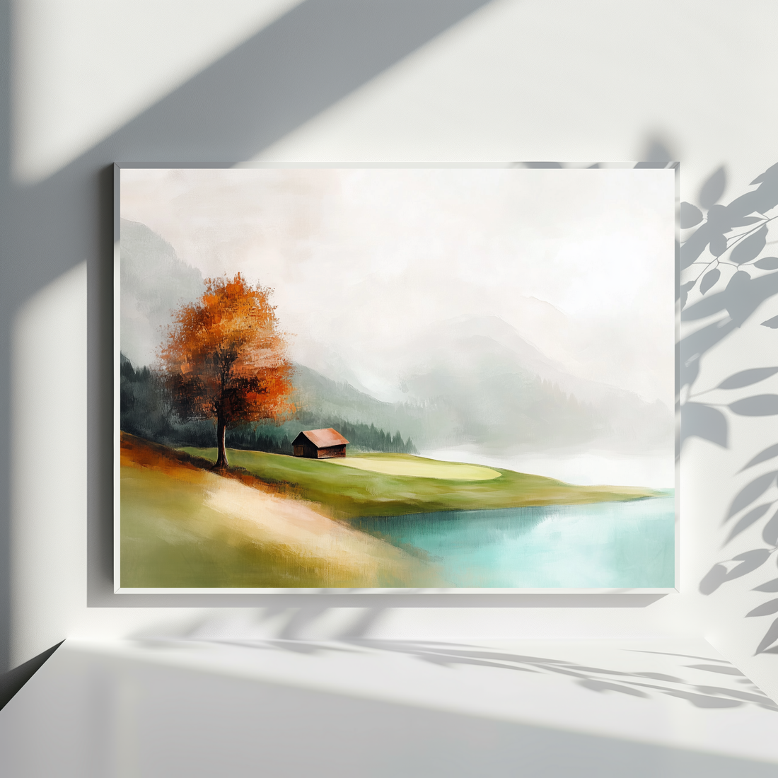 Serene Golf Course Landscape Wall Art with Lake and Autumn Tree. High Resolution Digital Download 300 DPI.