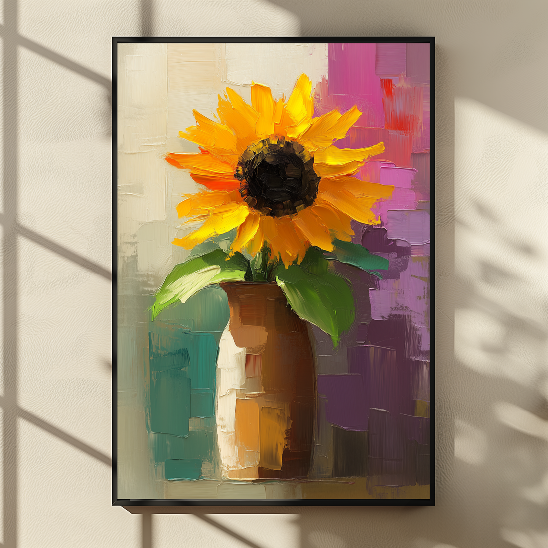 Post-Impressionist Sunflower Vase Wall Art Expressive Colorful Abstract Painting. High Resolution Digital Download 300 DPI.