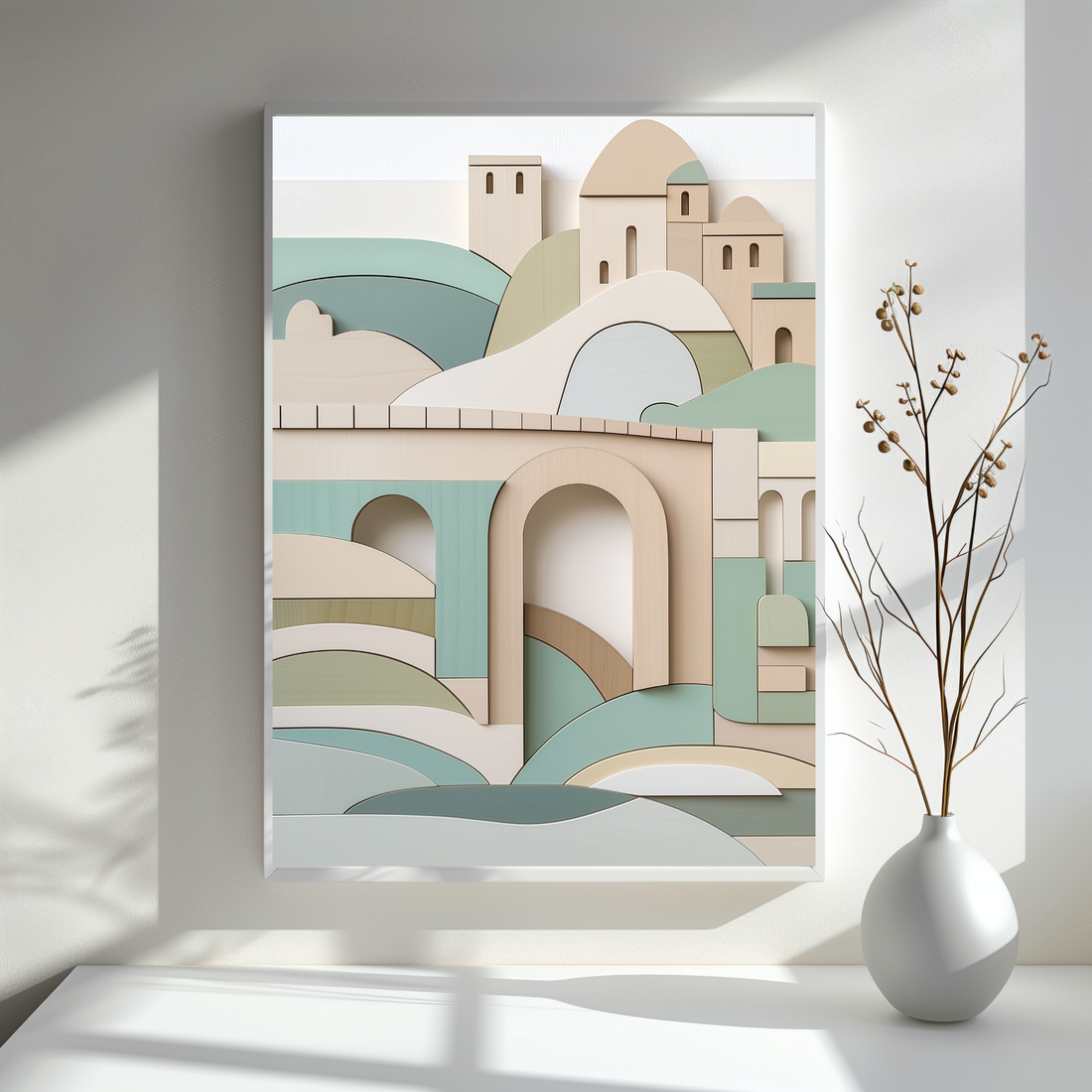 Abstract Rialto Bridge Wooden Wall Art Pastel Geometric Design. High Resolution Digital Download 300 DPI.