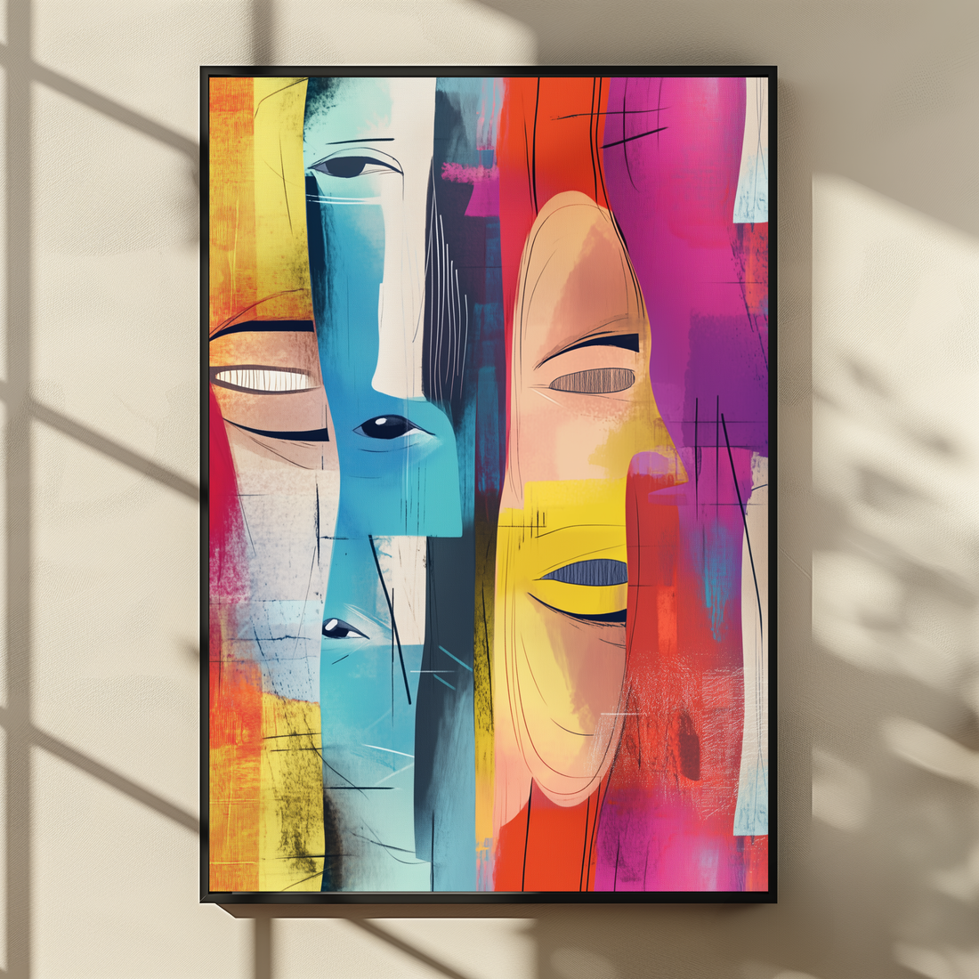 Vibrant Abstract Wall Art Line Faces Body Modern Print. High Resolution Digital Download 300 DPI.
