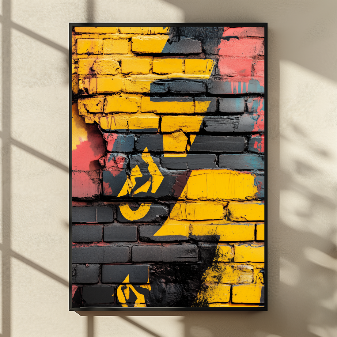 Urban Brick Graffiti Wall Art Textured Yellow Black Edgy Print. High Resolution Digital Download 300 DPI.
