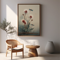 Wildflower dragonfly print above a wooden chair