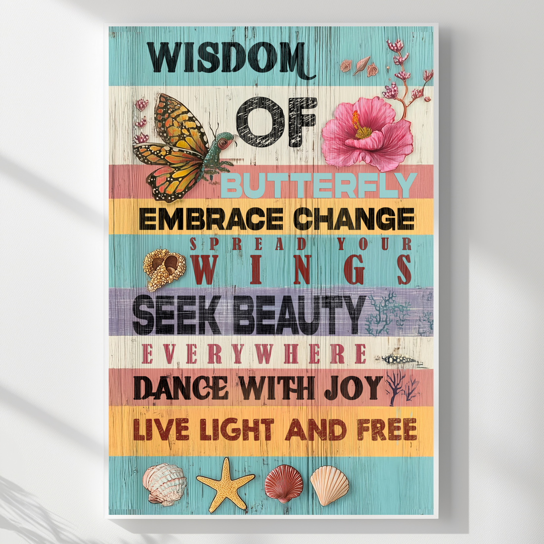 Rustic Butterfly Typography Coastal Art Wall Decor for Beach Homes. High Resolution Digital Download 300 DPI.