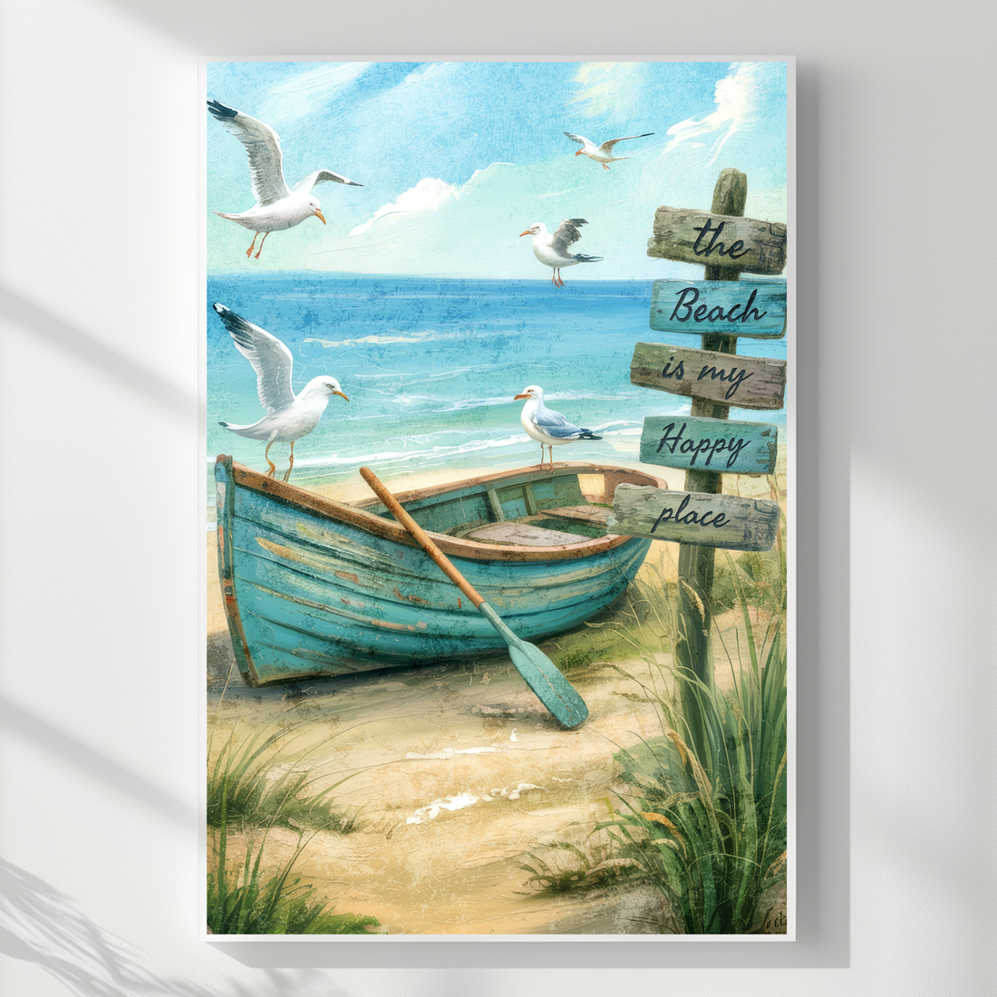 Coastal Nautical Boat Wall Art Seascape Canvas with Seagull. High Resolution Digital Download 300 DPI.