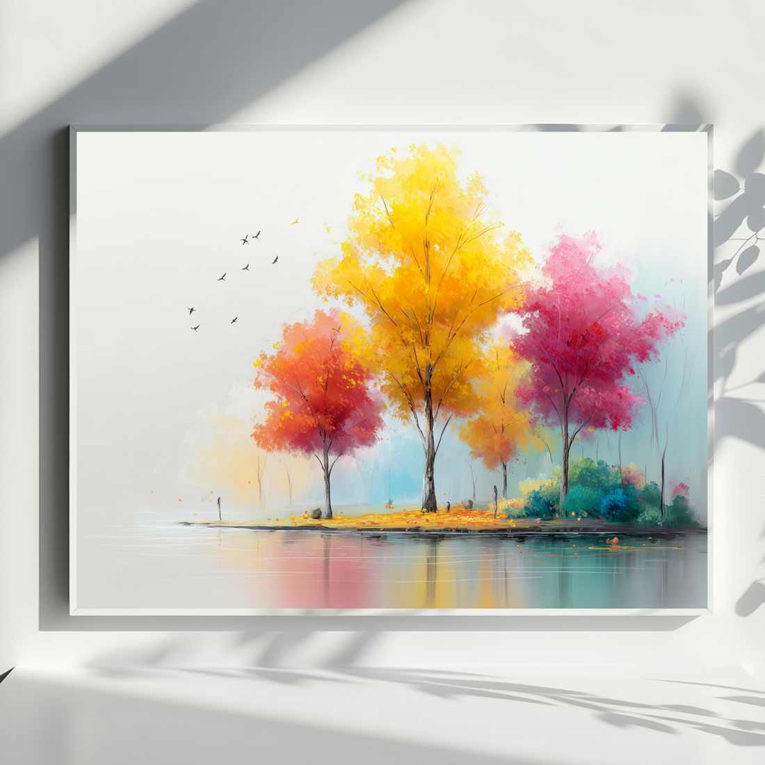 Charming Fall Landscape Minimal Watercolor Painting Seasonal Home Wall Decor. High Resolution Digital Download 300 DPI.