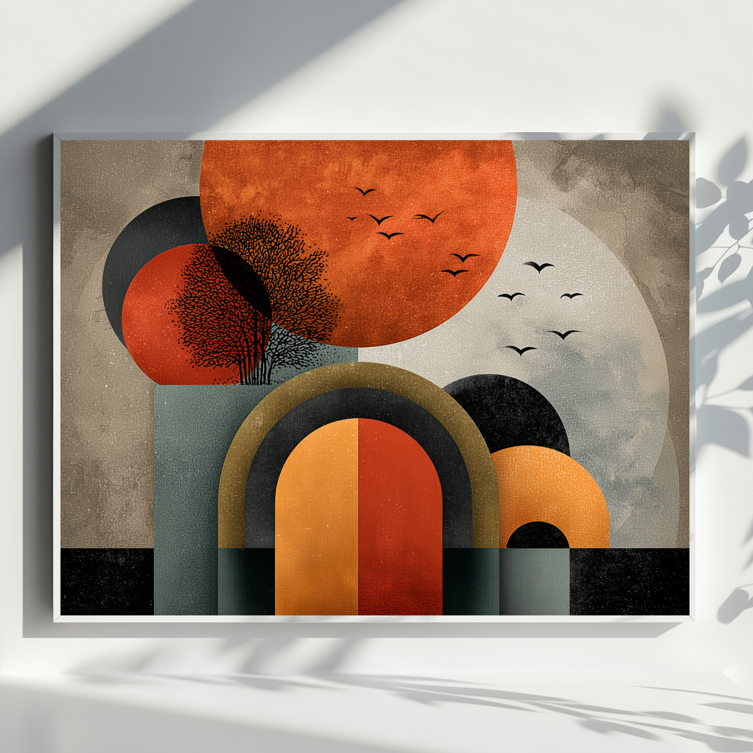 Mid Century Modern Abstract Wall Art with Arches and Birds. High Resolution Digital Download 300 DPI.