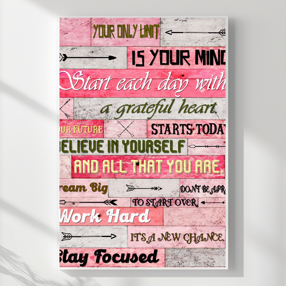 Colorful Motivational Typography Poster Arrow Upwards Wooden Background Art. High Resolution Digital Download 300 DPI.