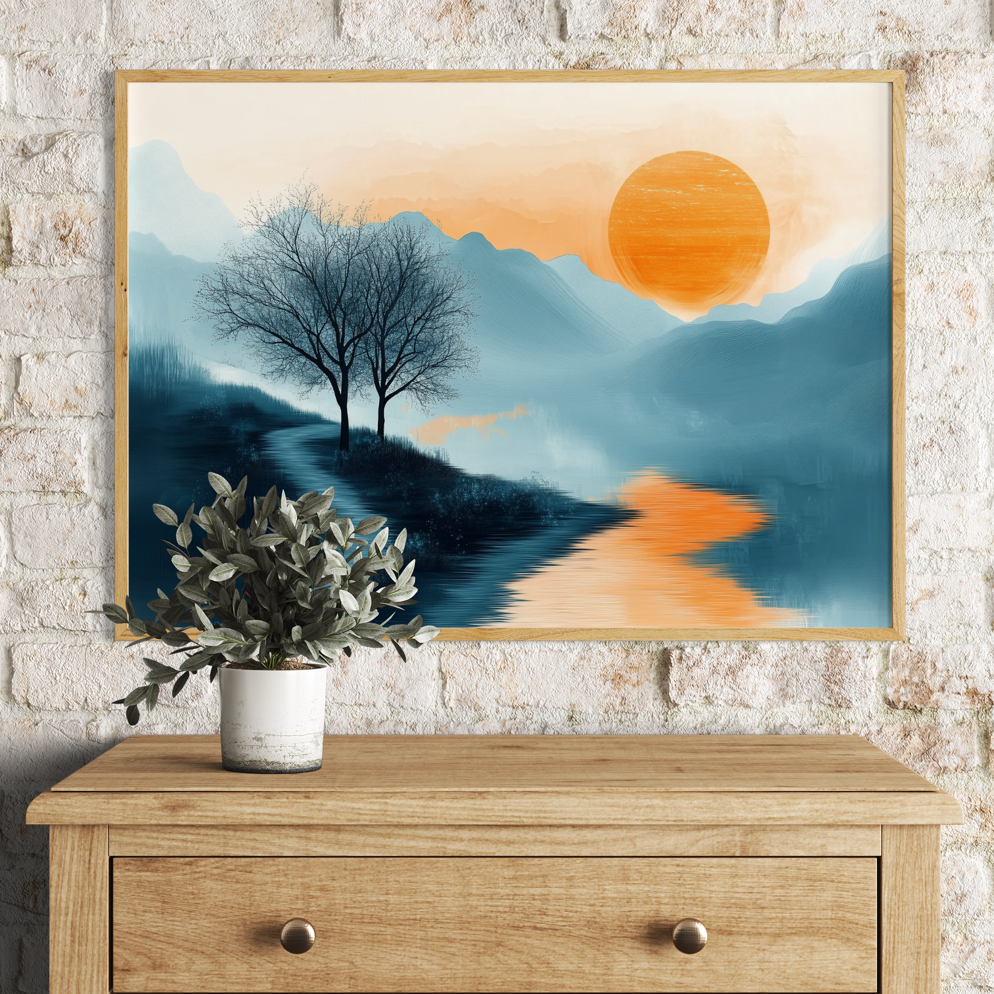 Solitary Sentinel: Surreal Minimalist Sunset with Misty Mountain Path. High Resolution Digital Download 300 DPI