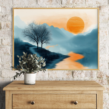 Solitary Sentinel: Surreal Minimalist Sunset with Misty Mountain Path. High Resolution Digital Download 300 DPI
