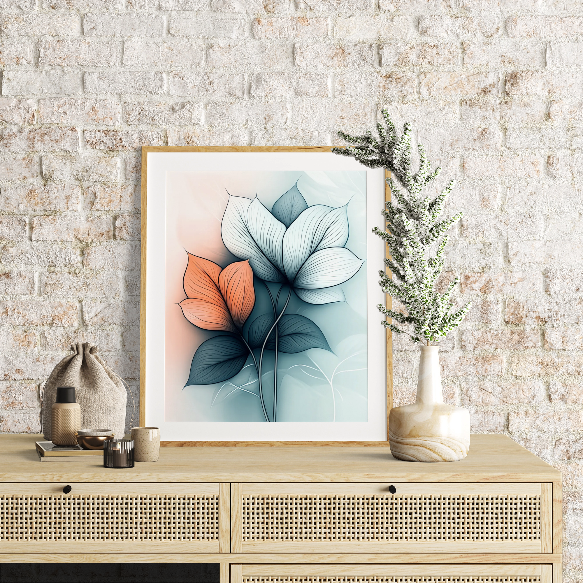 Serene Botanical Boho: Minimalist Abstract Art with Soft Hues and Clean Lines. High Resolution Digital Download 300 DPI