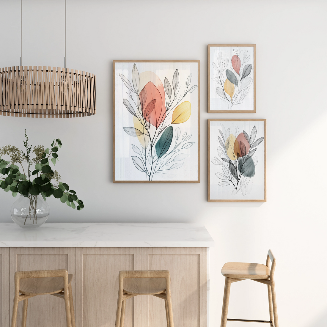 Abstract Botanical Boho: 3D Pencil Drawings with Minimalist Colors and Clear Lines. High Resolution Digital Download 300 DPI