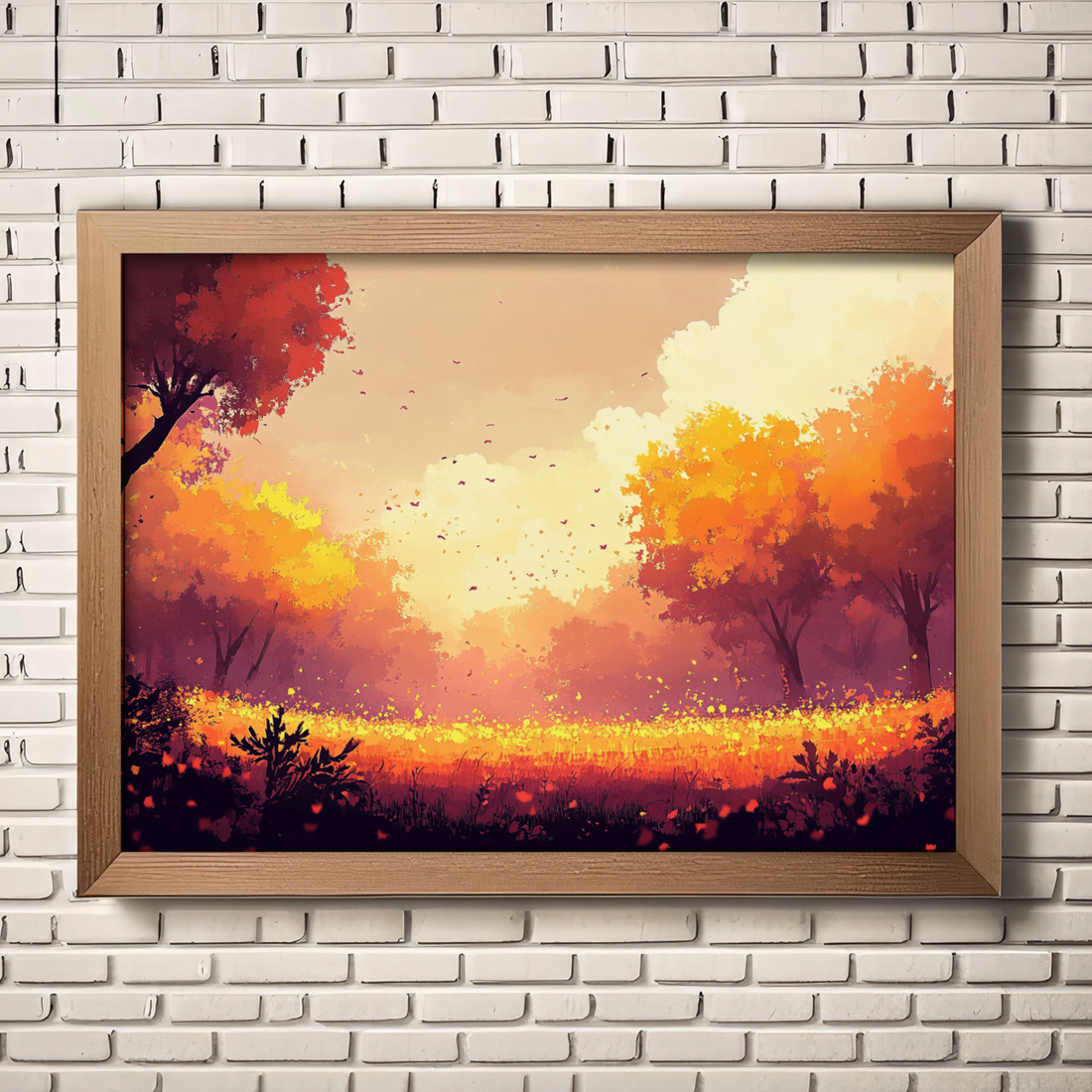 Autumn's Golden Hour: Vibrant Sunset Landscape with Silhouetted Trees and Grassy Field. High Resolution Digital Download 300 DPI