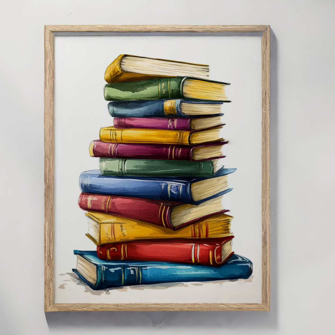 Serene Literary Stack: Elegant Book Collection on Dual-Toned Pastel Background. High Resolution Digital Download 300 DPI