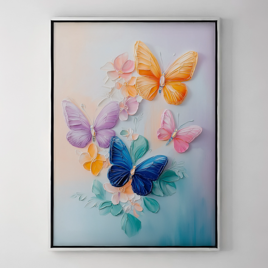 Vibrant Flight: Colorful Butterflies Amidst Abstract Floral Background. High Resolution Digital Download 300 DPI