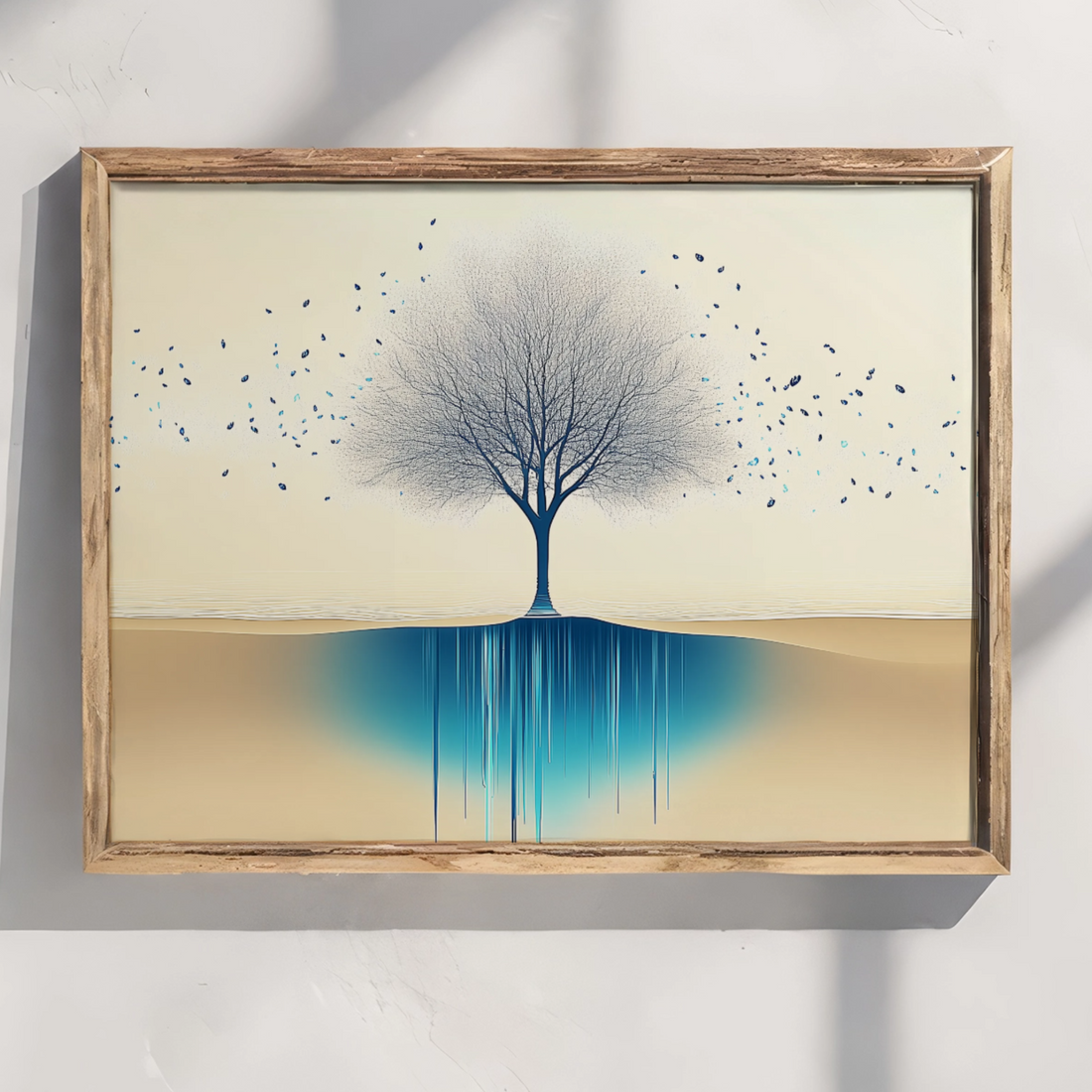 Ethereal Drip: Abstract Tree in Amber and Blue Oil Painting Dreamscape. High Resolution Digital Download 300 DPI