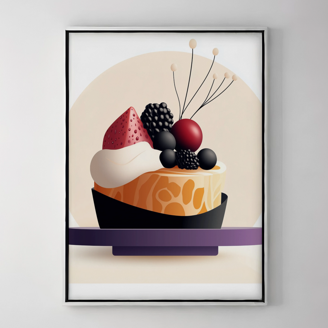 Delicious Indulgence: Wall Art of Creamy Dessert Topped with Fresh Berries. High Resolution Digital Download 300 DPI