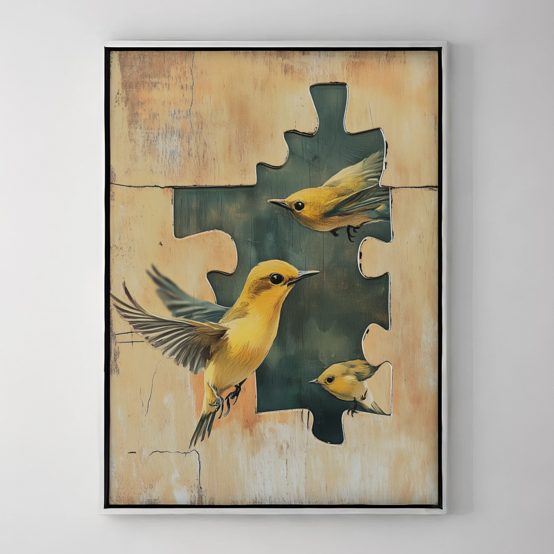 Elusive Identity: Jigsaw Puzzle with Missing Pieces and Birds Symbolizing Freedom. High Resolution Digital Download 300 DPI