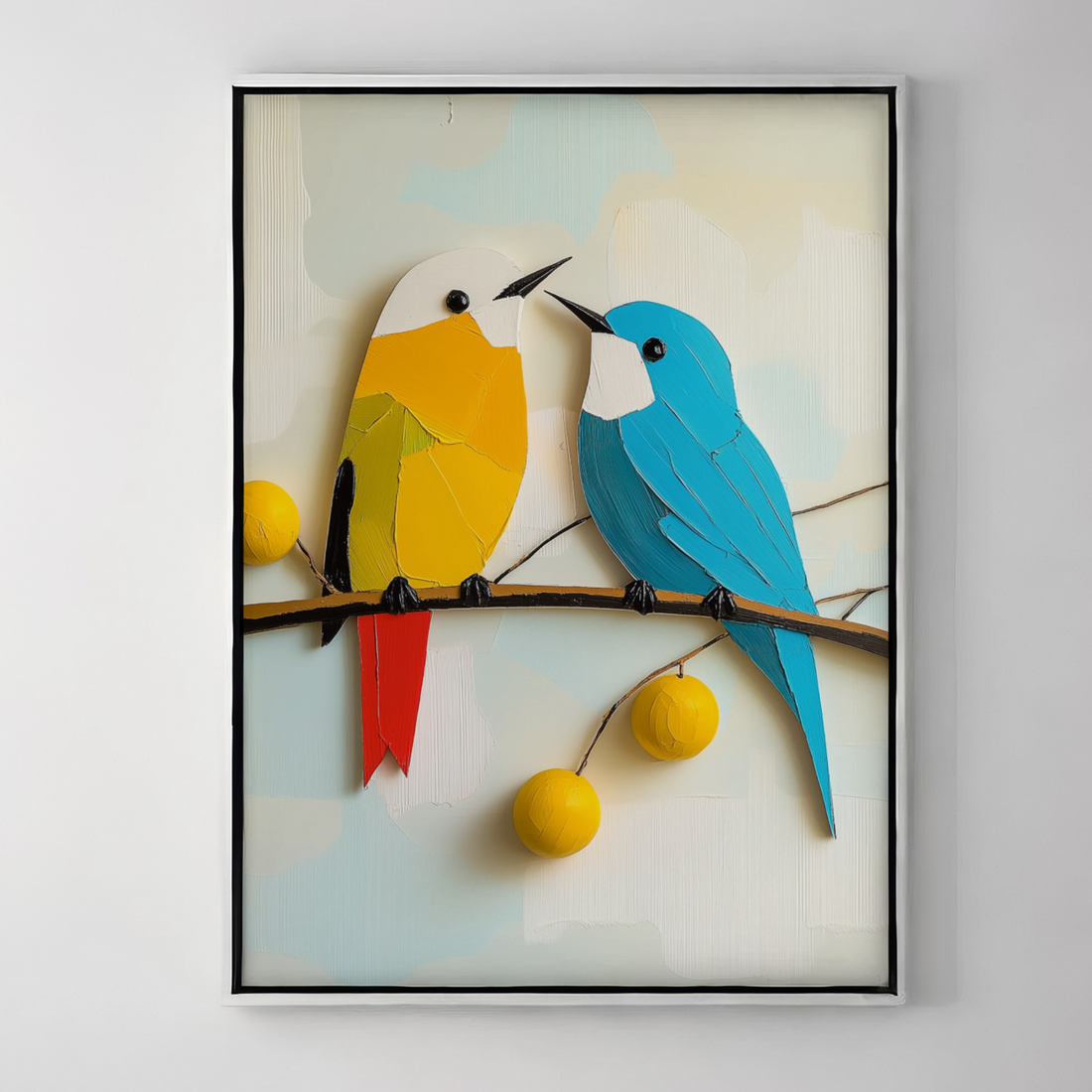 Playful Bauhaus Birds: Colorful 3D Render with Lemons in Minimalist Style. High Resolution Digital Download 300 DPI