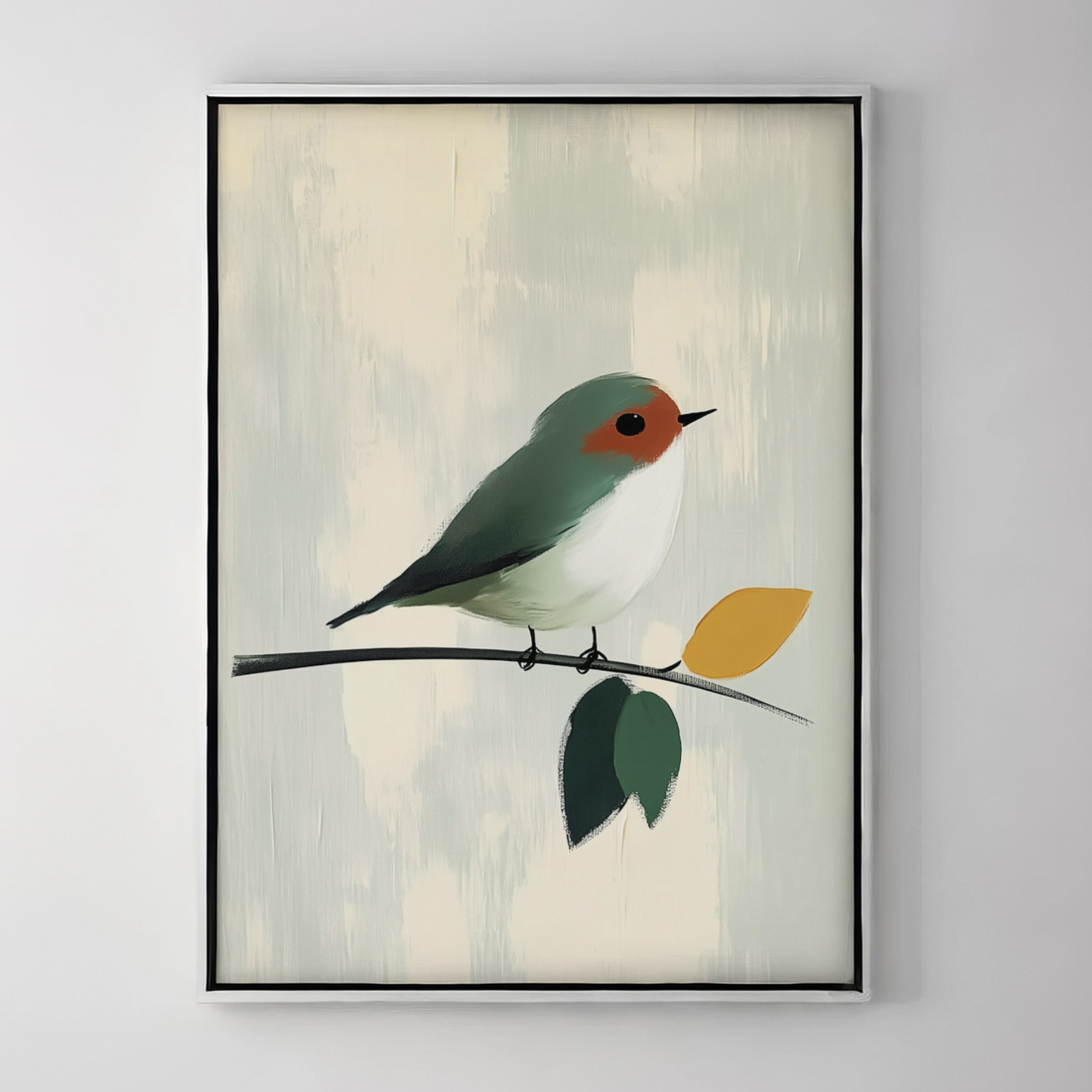 Elegant Abstract: Small Bird on Branch with Impasto Background in Muted Colors. High Resolution Digital Download 300 DPI