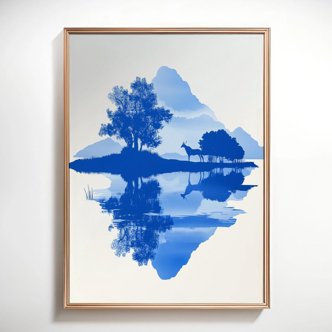 Serene Reflection: Lone Deer on Island Mirrored in Tranquil Mountain Lake. High Resolution Digital Download 300 DPI