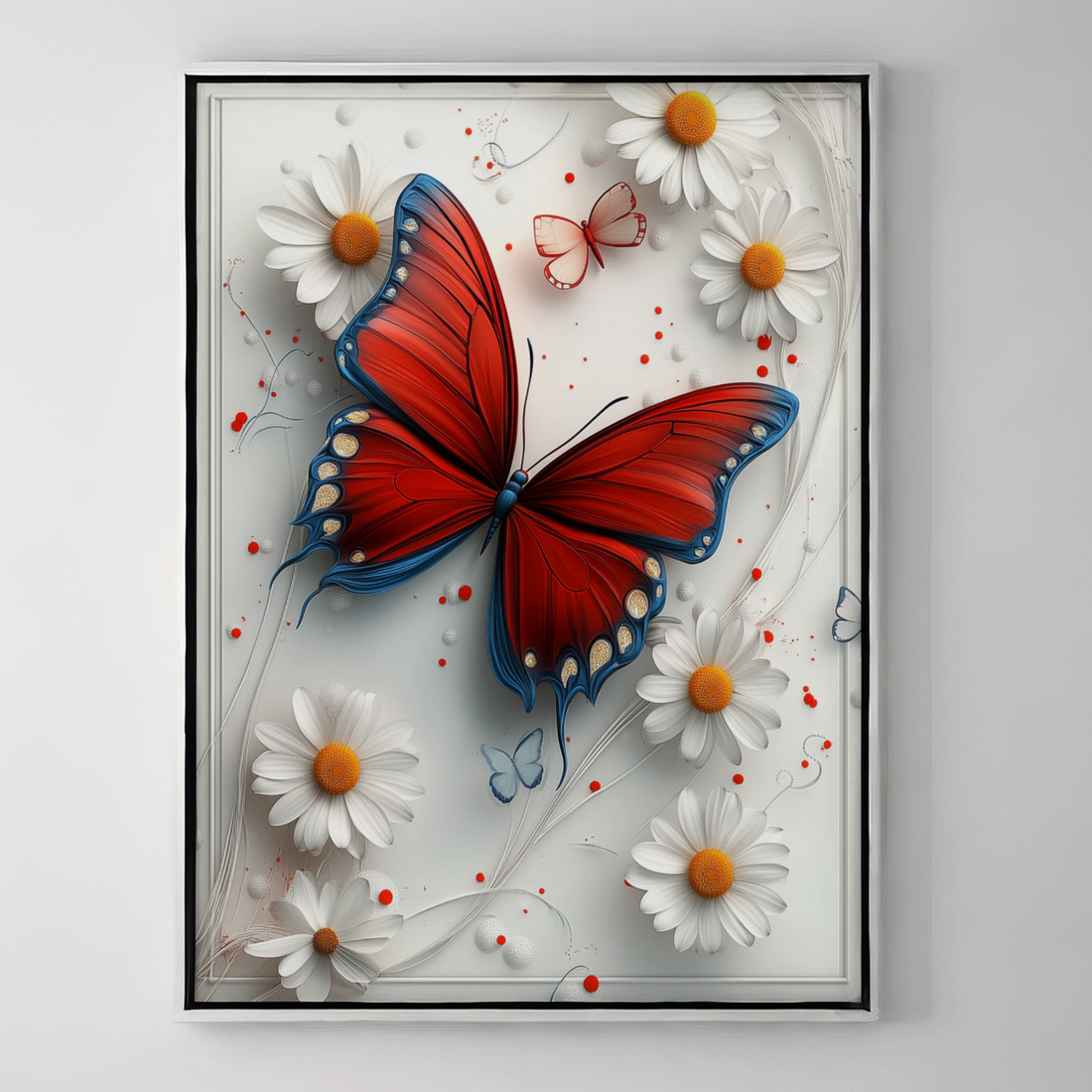 Crimson Butterfly Elegance: Lifelike 3D Floral Art on Pure White Canvas. High Resolution Digital Download 300 DPI