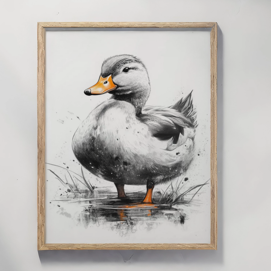 Charming Pencil Drawing of a Duck: Elegant Art for Nature Lovers. High Resolution Digital Download 300 DPI