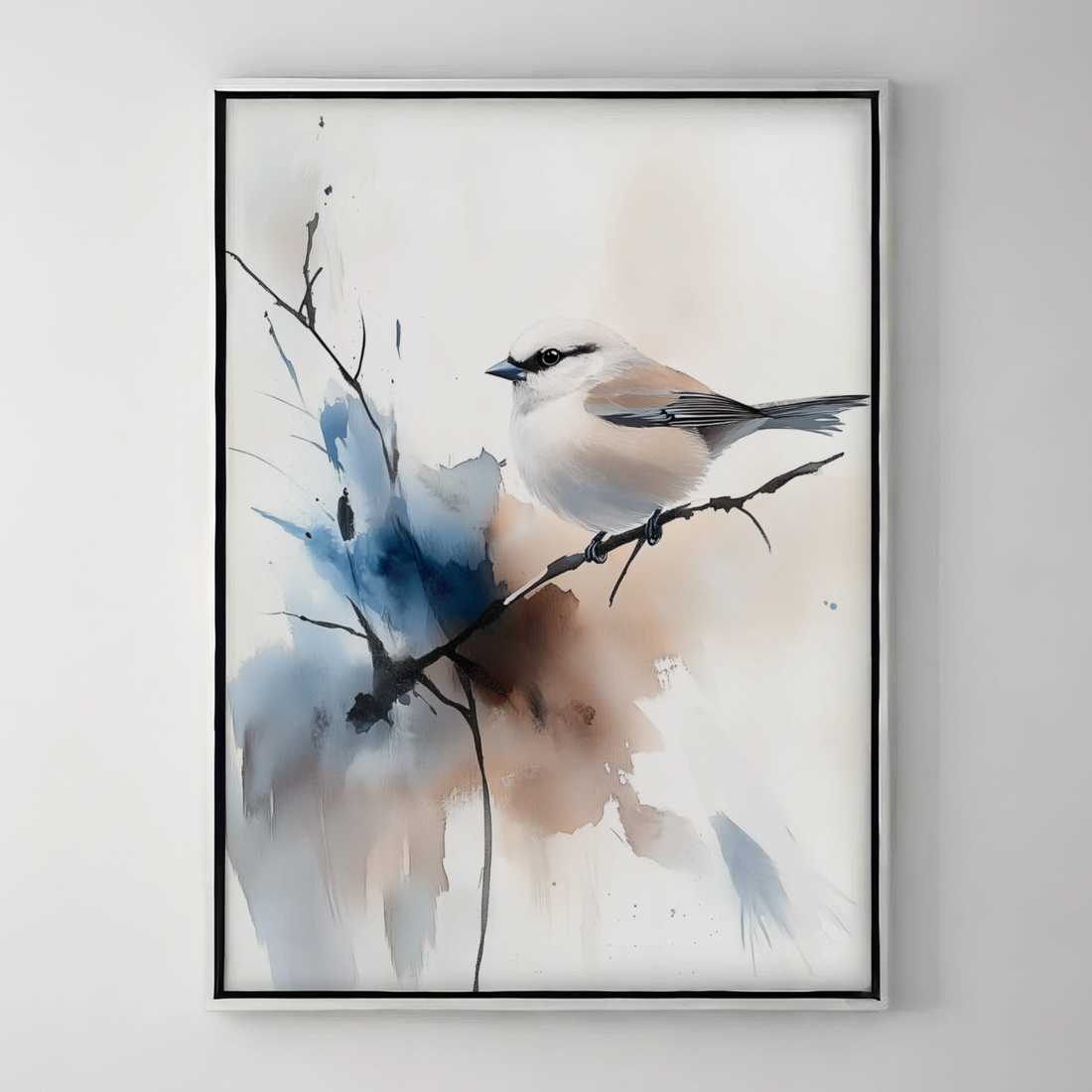 Serene Sparrow: Watercolor Bird Perched Gracefully on a Tranquil Branch. High Resolution Digital Download 300 DPI