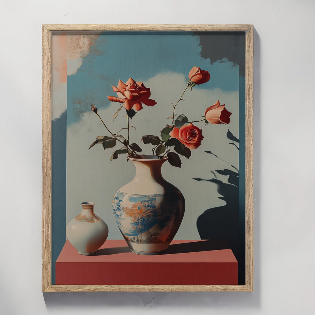 Surreal Elegance: Morandi-Inspired Rose Vase Poster - Dreamlike Floral Art. High Resolution Digital Download 300 DPI