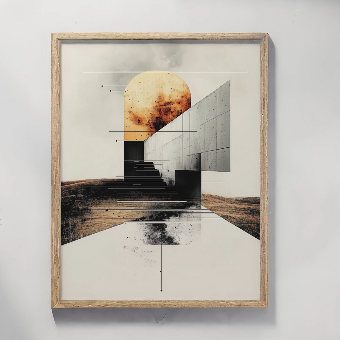 Surreal Geometric Oasis: Minimalist Abstract Art with Glowing Sphere. High Resolution Digital Download 300 DPI