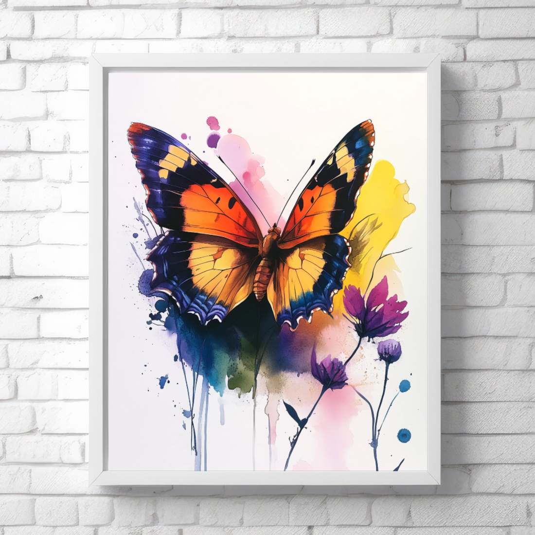 Vibrant Watercolor Butterfly: Splattered Paint Masterpiece with Striking Wings. High Resolution Digital Download 300 DPI