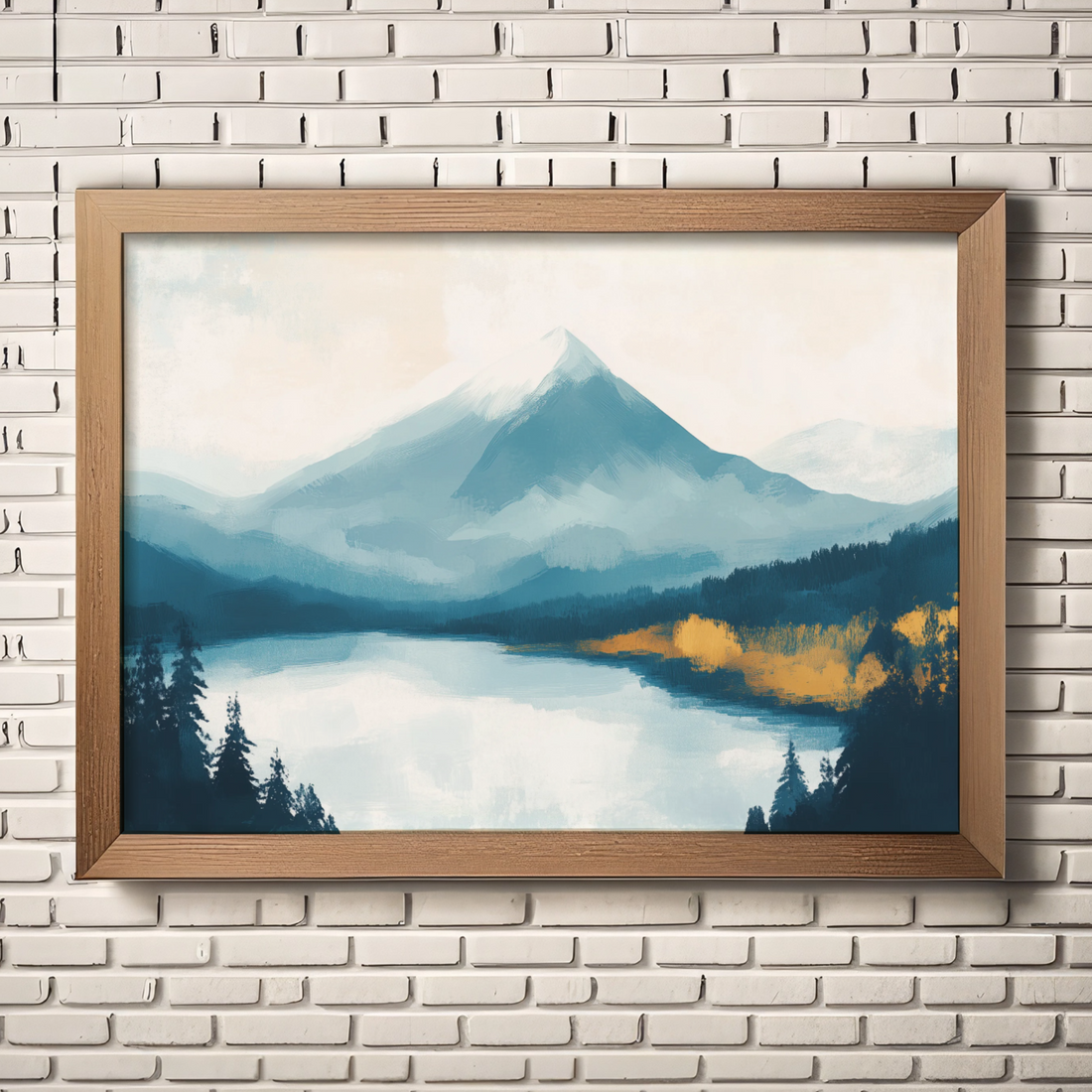 Autumn Meets Winter: Snowy Peak Mirrored in Lake Amid Colorful Forest. High Resolution Digital Download 300 DPI