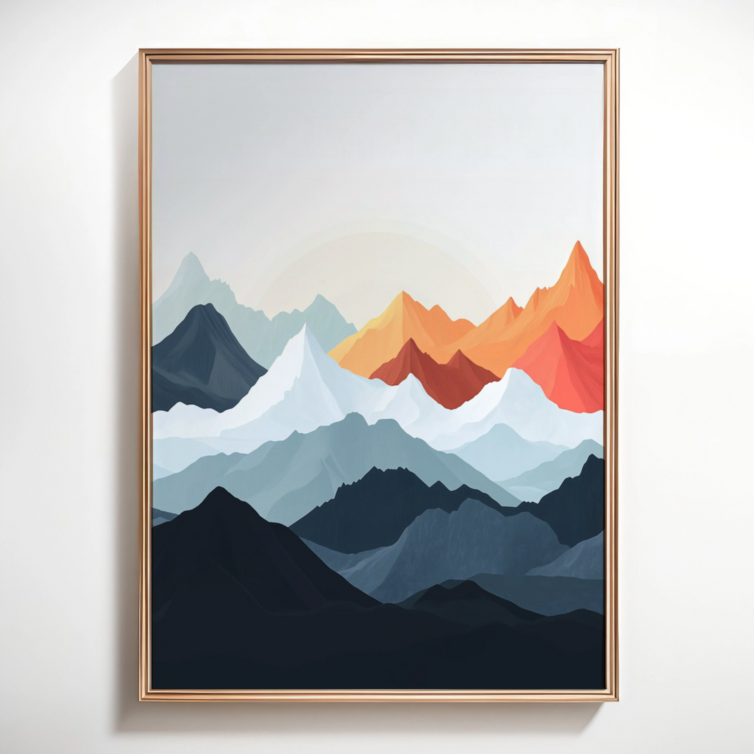 Fiery Peaks: Sunset-Kissed Mountains in Vibrant Gray, Orange, and Red Hues. High Resolution Digital Download 300 DPI