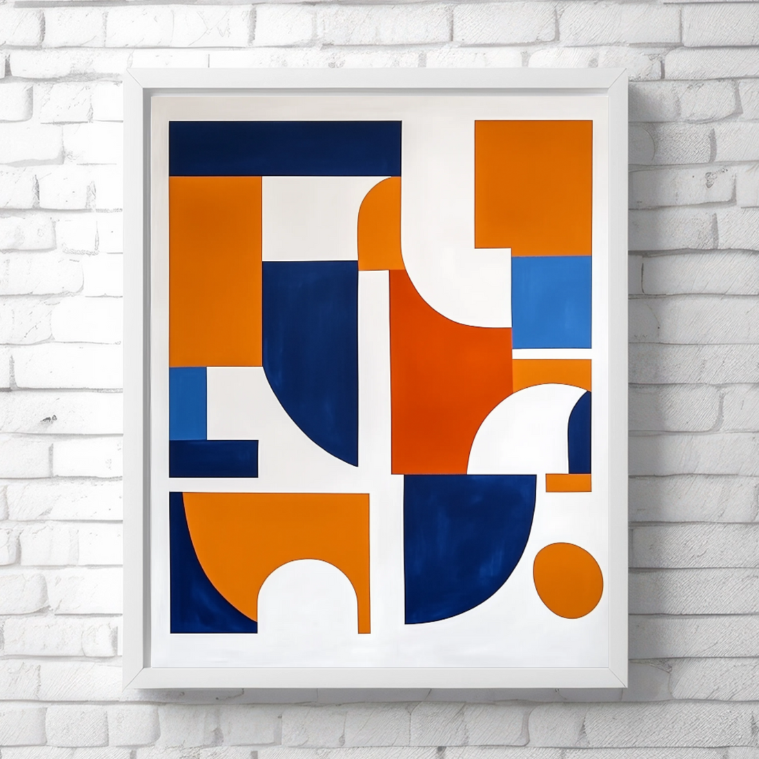 Vibrant Simplicity: Abstract Orange, White, and Blue Shapes on White Canvas. High Resolution Digital Download 300 DPI