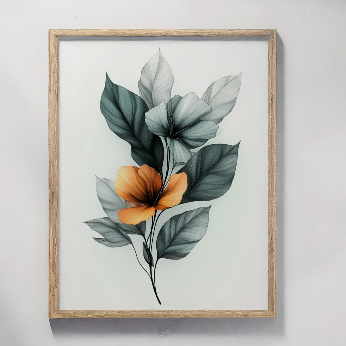 Boho Botanical Elegance: Minimalist Floral Sketches with Subtle Color Accents. High Resolution Digital Download 300 DPI