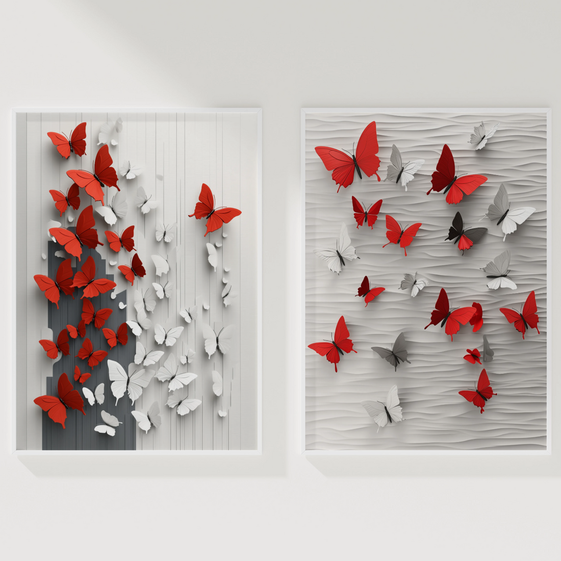 Elegant Butterfly Duo: Red and White Wings on Rustic Wooden Background. High Resolution Digital Download 300 DPI