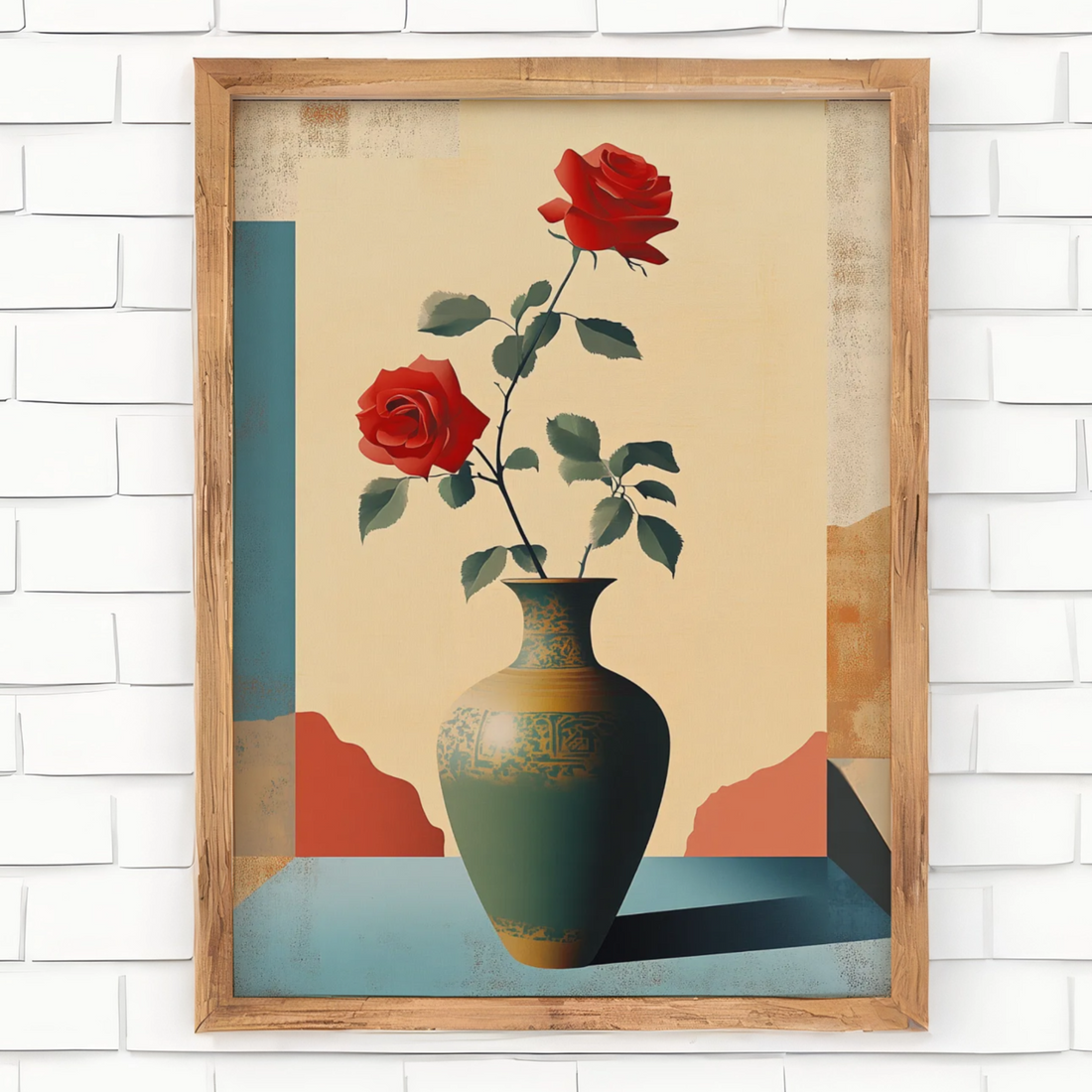 Surreal Serenity: Morandi-Inspired Rose Vase Poster in Ethereal Hues. High Resolution Digital Download 300 DPI