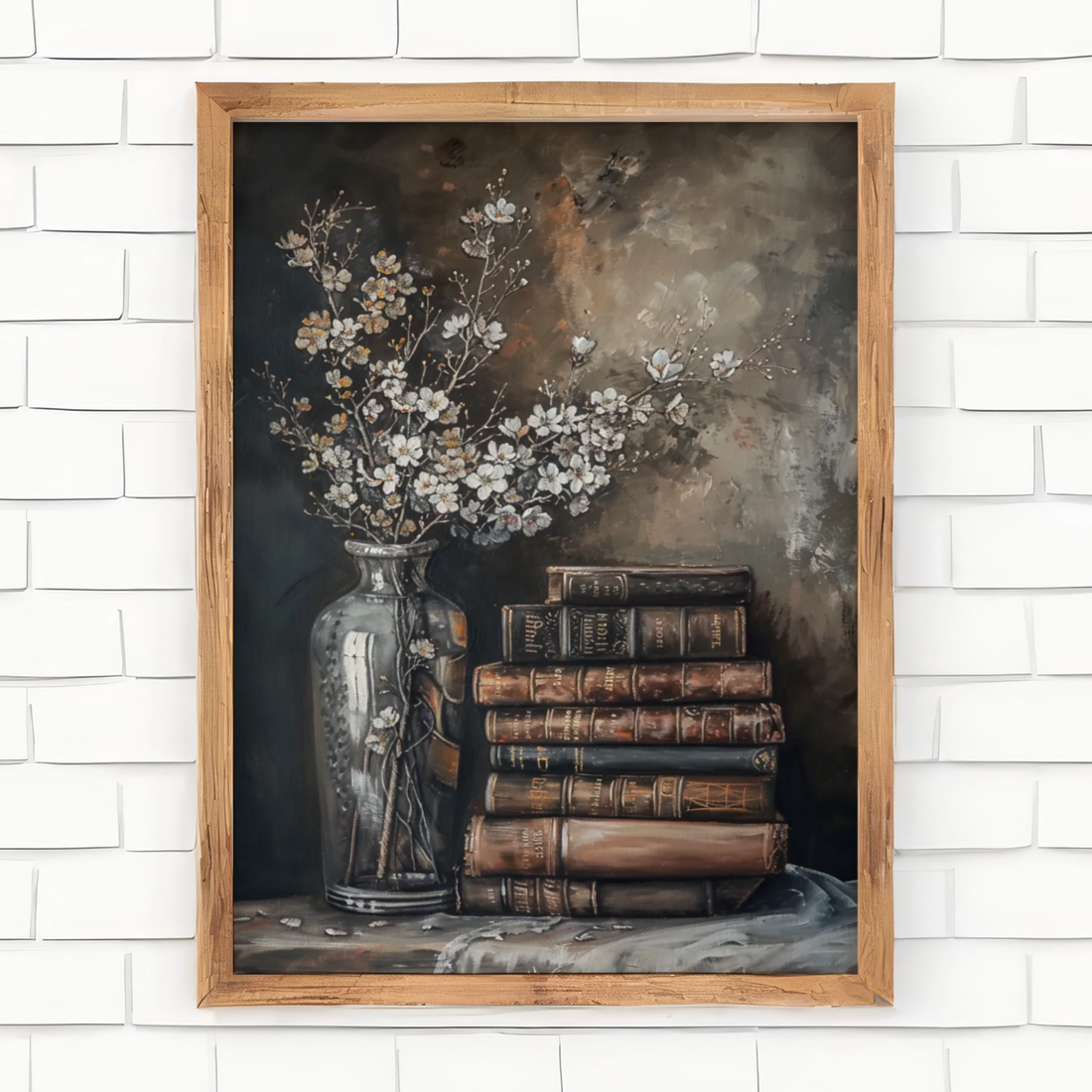 Vintage Rustic Books and Blooms: Cozy Farmhouse Spring Art Print. High Resolution Digital Download 300 DPI