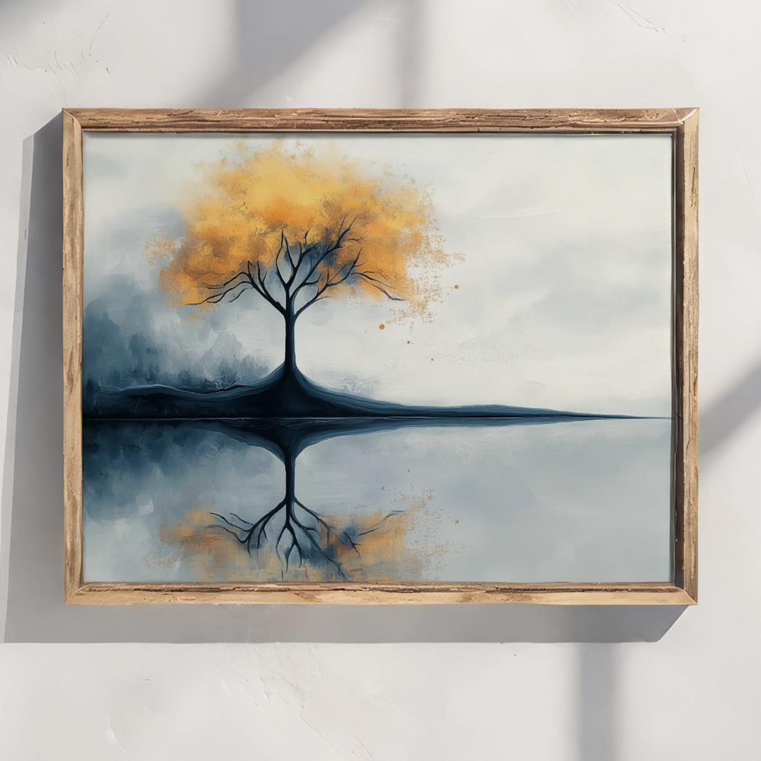 Solitary Reflection: Bare Tree Silhouetted Against Vibrant Sunset Waters. High Resolution Digital Download 300 DPI