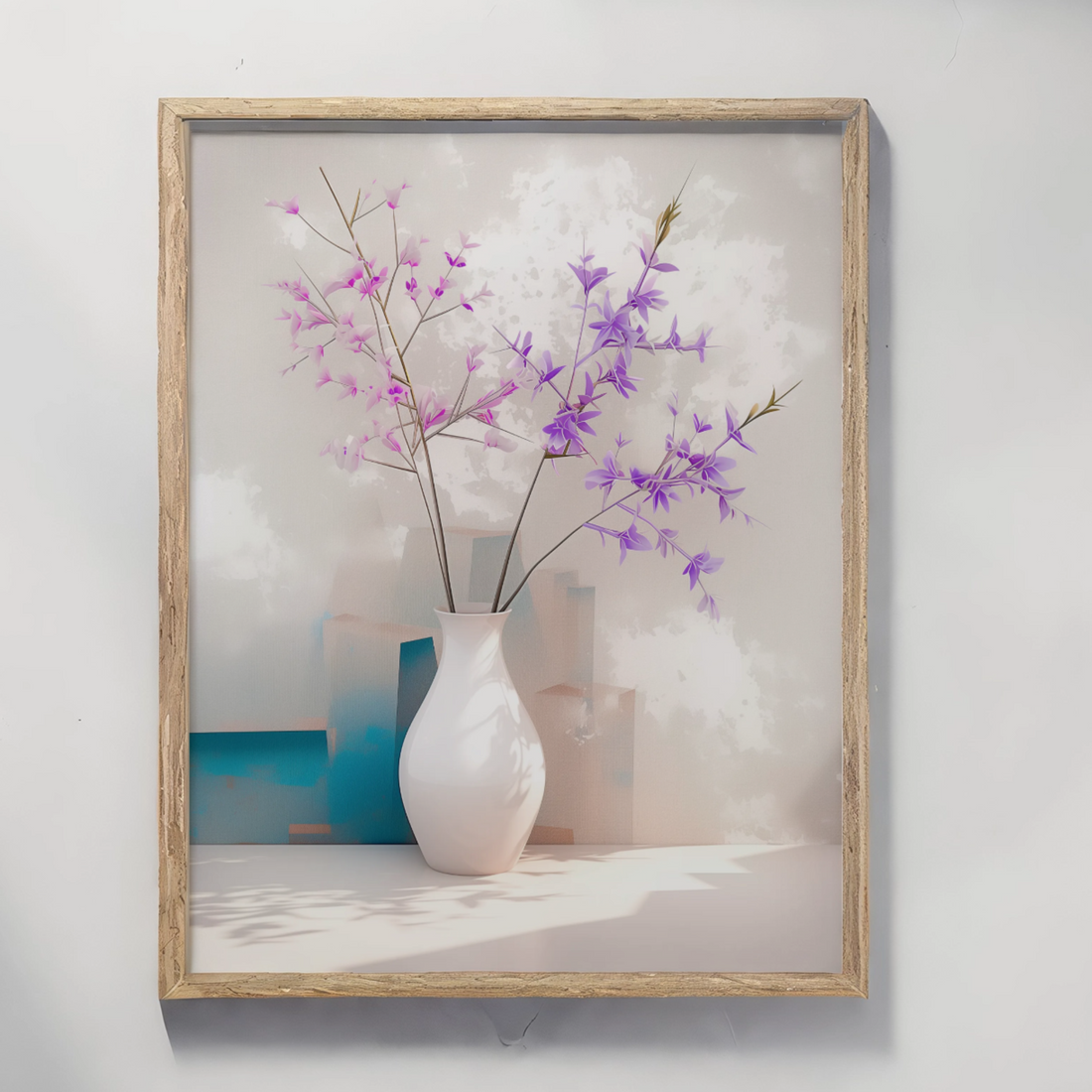 Charming Vase of Purple and Pink Flowers Against a Vibrant Grayish Background. High Resolution Digital Download 300 DPI