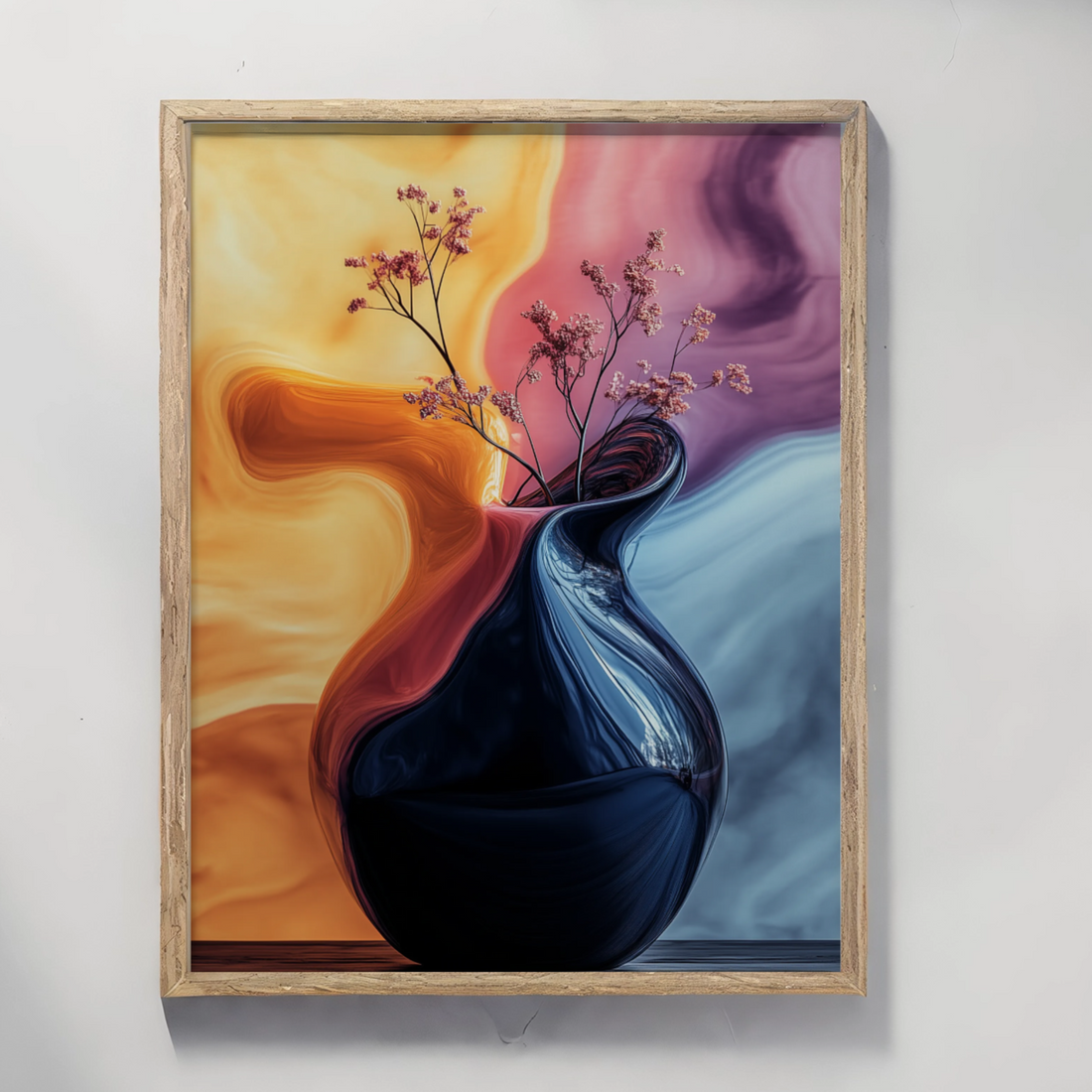 Vibrant Floral Elegance: Delicate Blooms in Colorful Abstract Vase Setting. High Resolution Digital Download 300 DPI