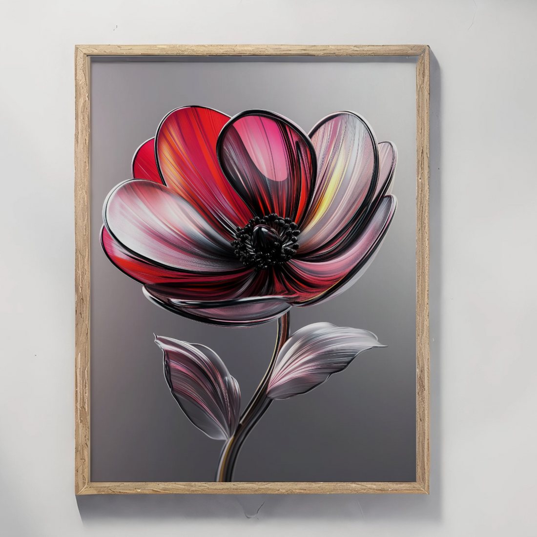 Ethereal Anemone Bloom: Delicate 3D Glass Art on Soft Gray Canvas. High Resolution Digital Download 300 DPI
