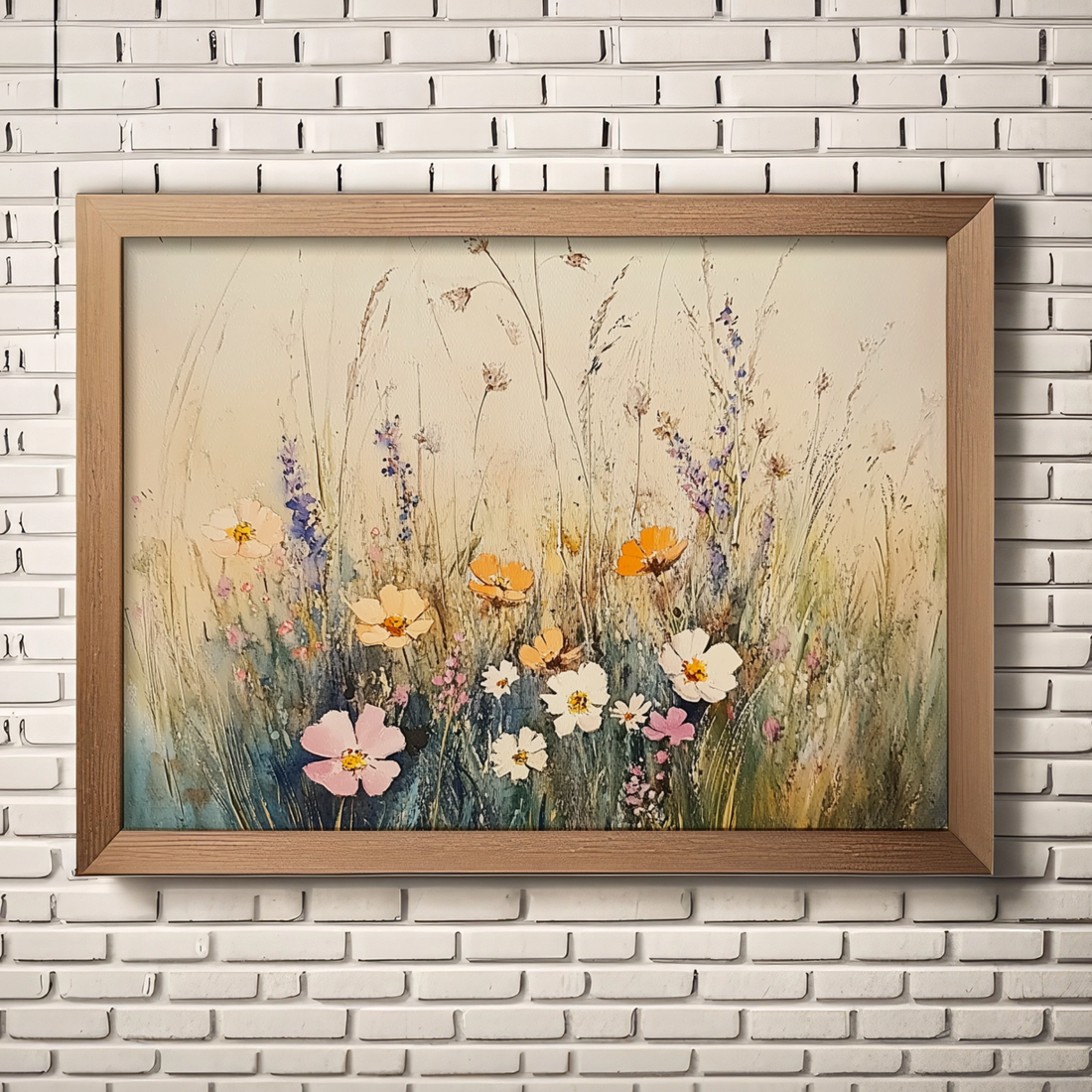 Soft Summer Morning: Delicate Watercolor Landscape of Gentle Field and Wildflowers. High Resolution Digital Download 300 DPI